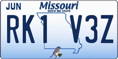 MO license plate RK1V3Z