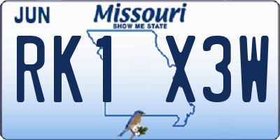 MO license plate RK1X3W