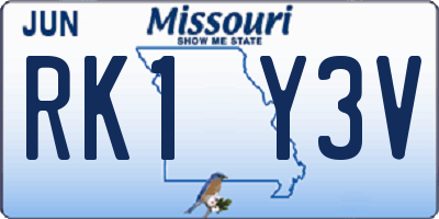 MO license plate RK1Y3V