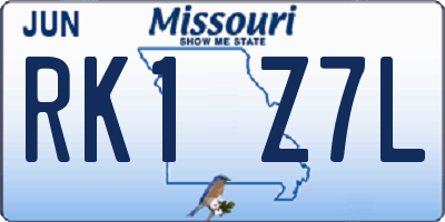 MO license plate RK1Z7L