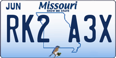 MO license plate RK2A3X