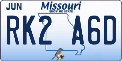 MO license plate RK2A6D