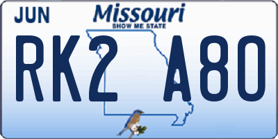 MO license plate RK2A8O