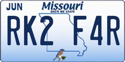 MO license plate RK2F4R