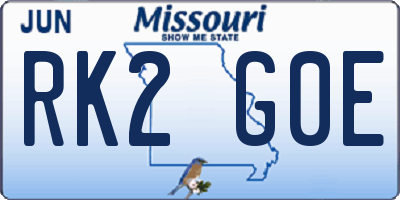 MO license plate RK2G0E