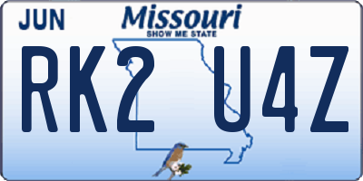 MO license plate RK2U4Z