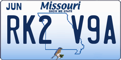 MO license plate RK2V9A