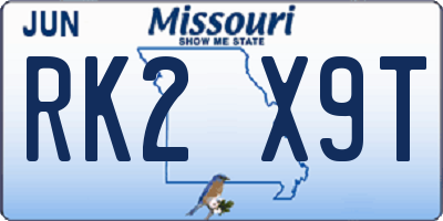 MO license plate RK2X9T