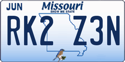 MO license plate RK2Z3N
