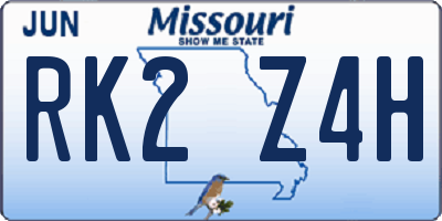 MO license plate RK2Z4H