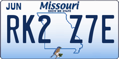 MO license plate RK2Z7E