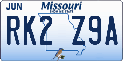 MO license plate RK2Z9A
