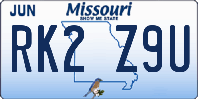 MO license plate RK2Z9U