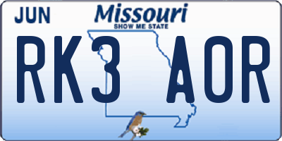 MO license plate RK3A0R