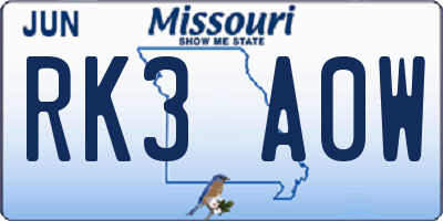 MO license plate RK3A0W
