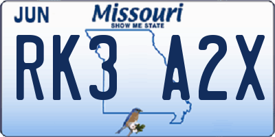 MO license plate RK3A2X