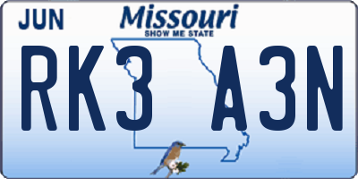 MO license plate RK3A3N