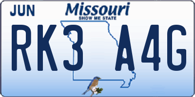 MO license plate RK3A4G