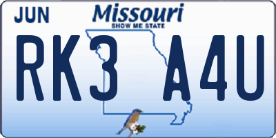 MO license plate RK3A4U