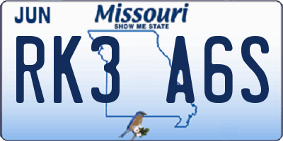 MO license plate RK3A6S