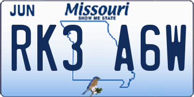 MO license plate RK3A6W