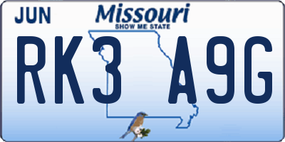 MO license plate RK3A9G