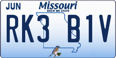 MO license plate RK3B1V