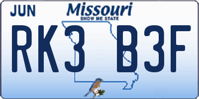MO license plate RK3B3F
