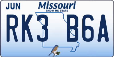 MO license plate RK3B6A
