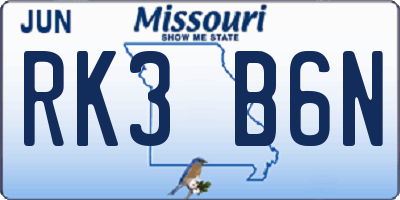 MO license plate RK3B6N