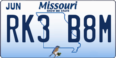 MO license plate RK3B8M