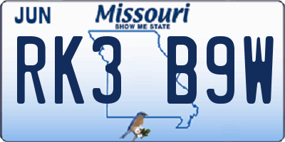 MO license plate RK3B9W