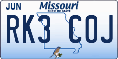 MO license plate RK3C0J