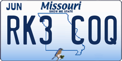 MO license plate RK3C0Q