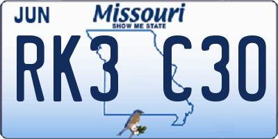 MO license plate RK3C3O