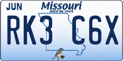 MO license plate RK3C6X