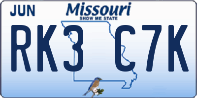 MO license plate RK3C7K