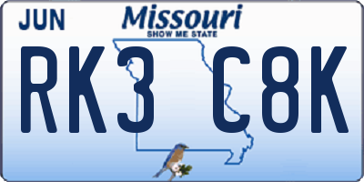 MO license plate RK3C8K