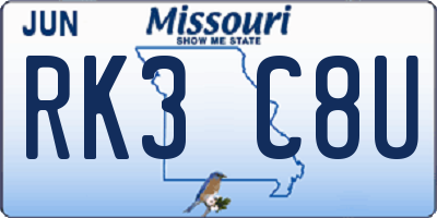 MO license plate RK3C8U