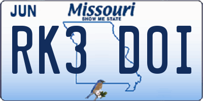 MO license plate RK3D0I