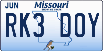 MO license plate RK3D0Y