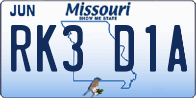 MO license plate RK3D1A