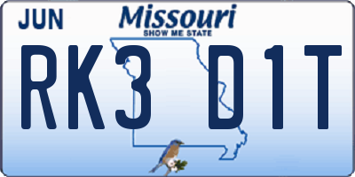 MO license plate RK3D1T