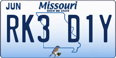 MO license plate RK3D1Y