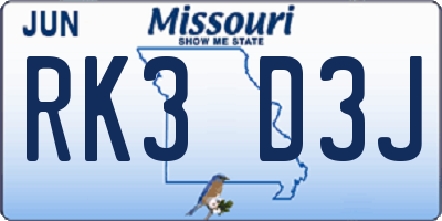 MO license plate RK3D3J