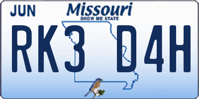 MO license plate RK3D4H