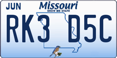 MO license plate RK3D5C