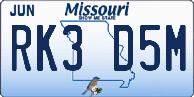 MO license plate RK3D5M