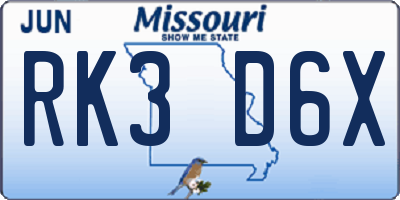 MO license plate RK3D6X