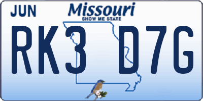 MO license plate RK3D7G